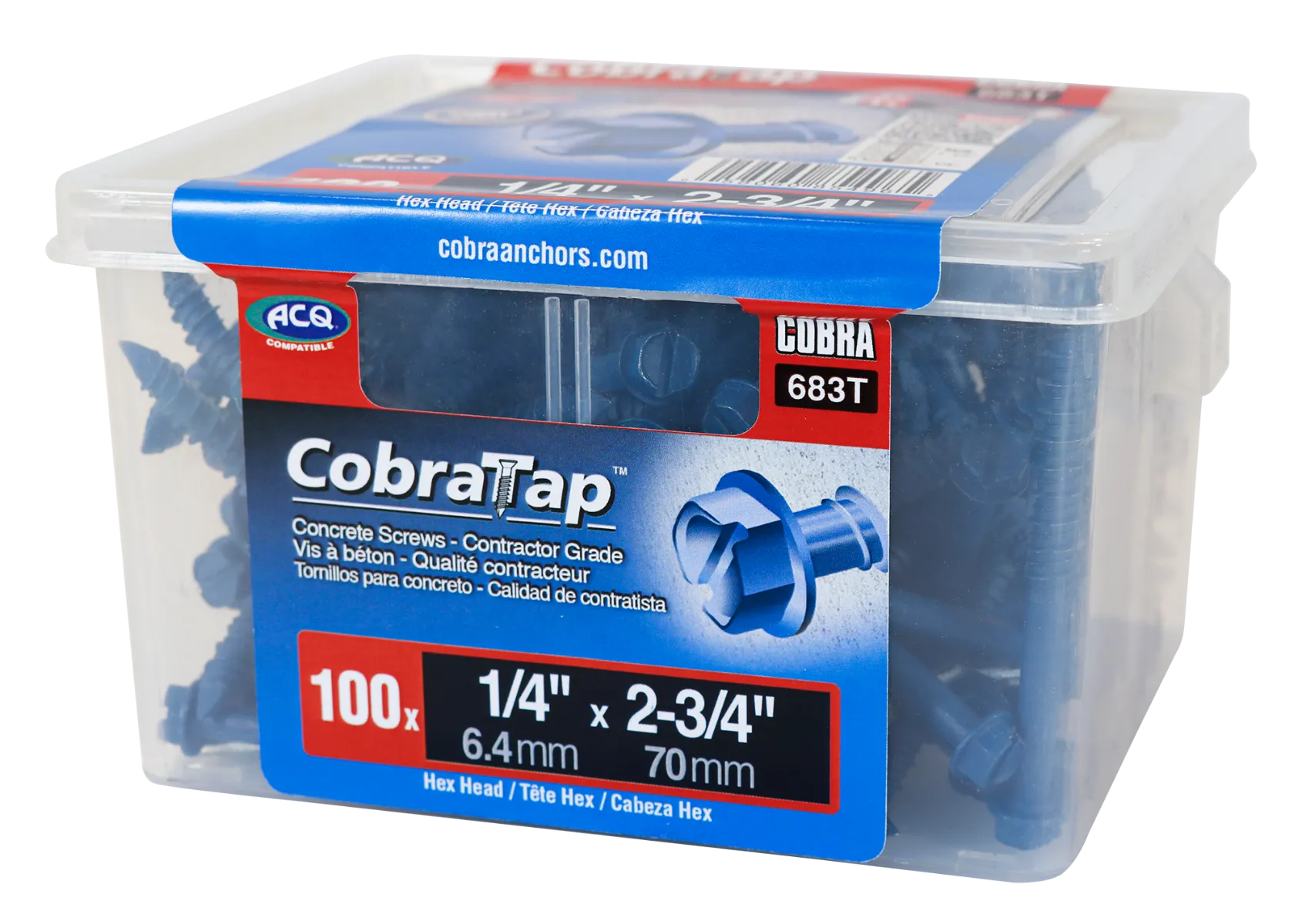 1/4"x2-3/4" Hex Head CobraTap Concrete Screws (100/Box)