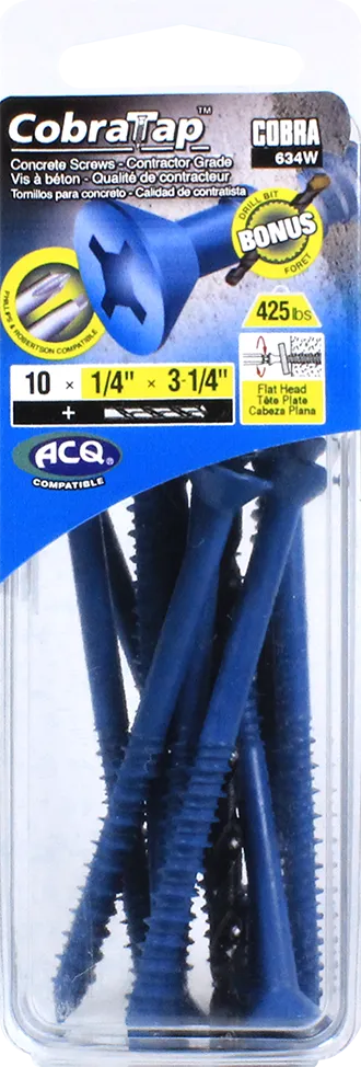 1/4"x3-1/4" Flat Head CobraTap Concrete Screws (10 Pack)