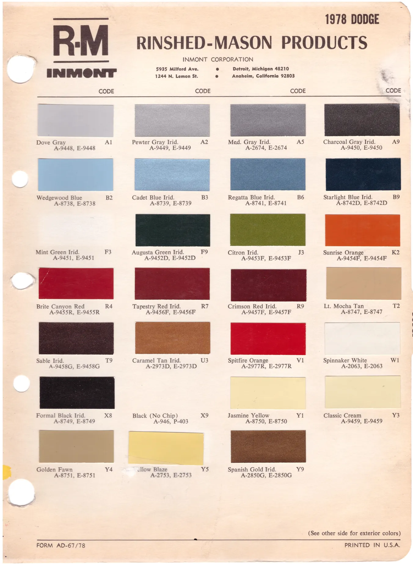 1970's Dodge Paint Colors