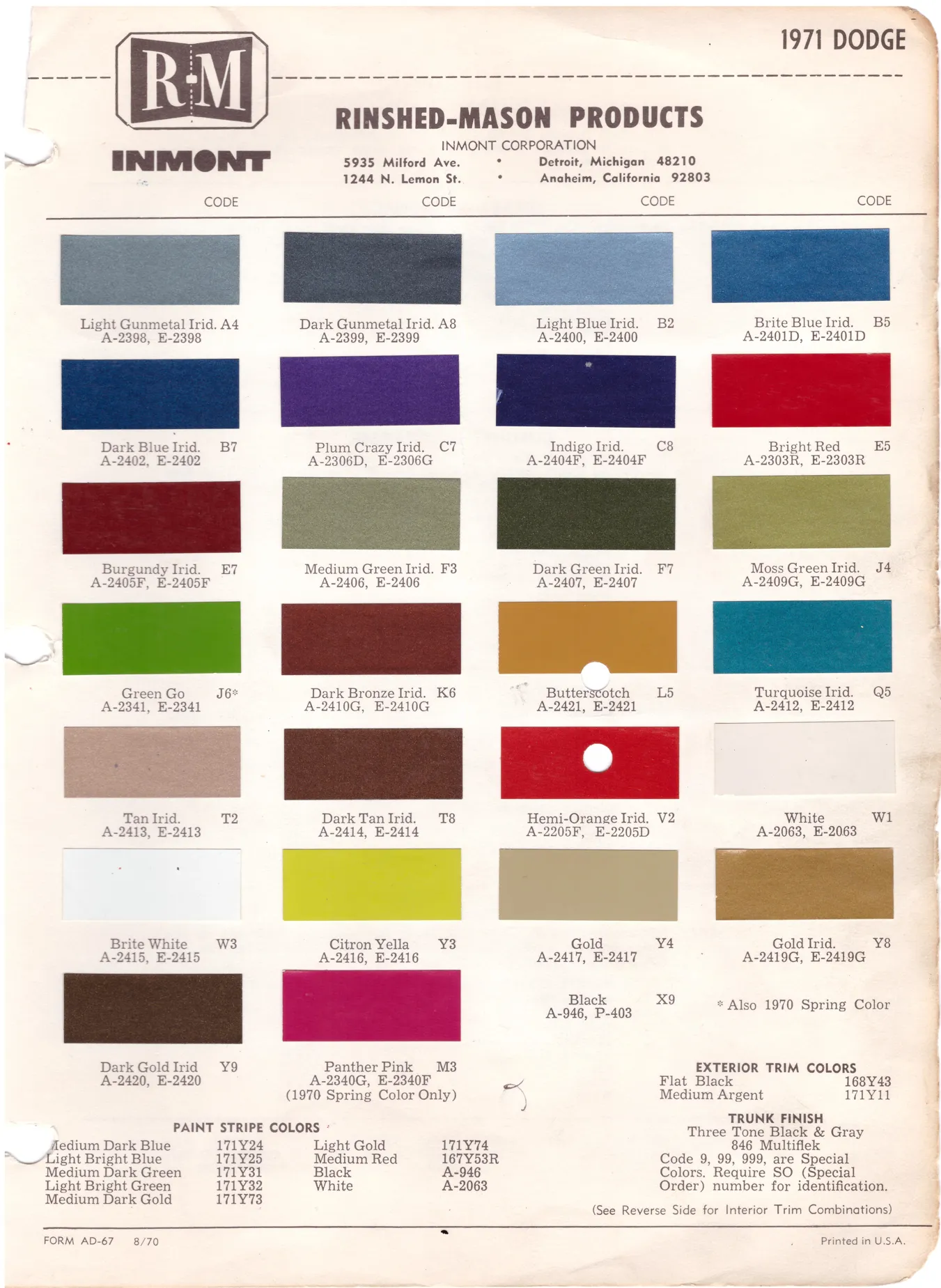 1970's Dodge Paint Colors