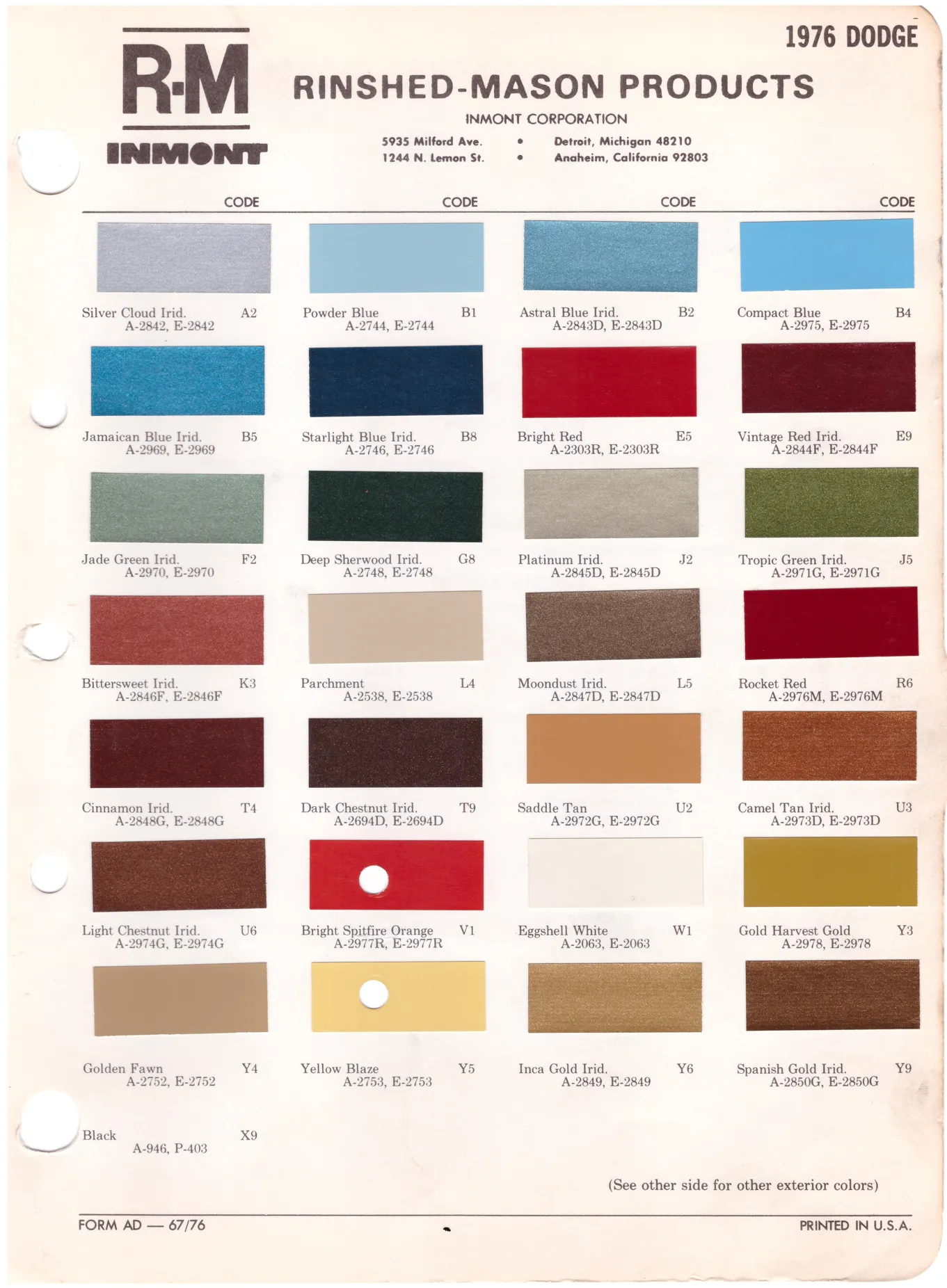 1970's Dodge Paint Colors