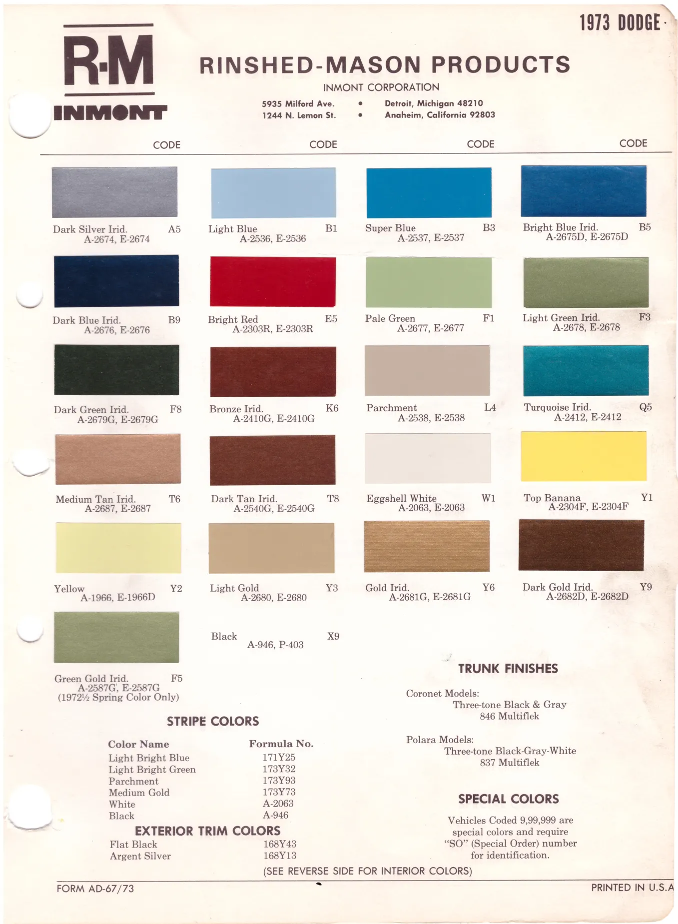 1970's Dodge Paint Colors