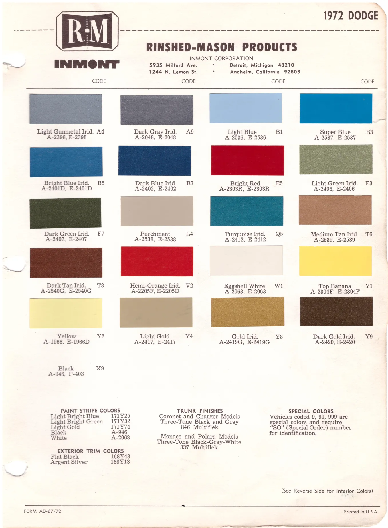 1970's Dodge Paint Colors