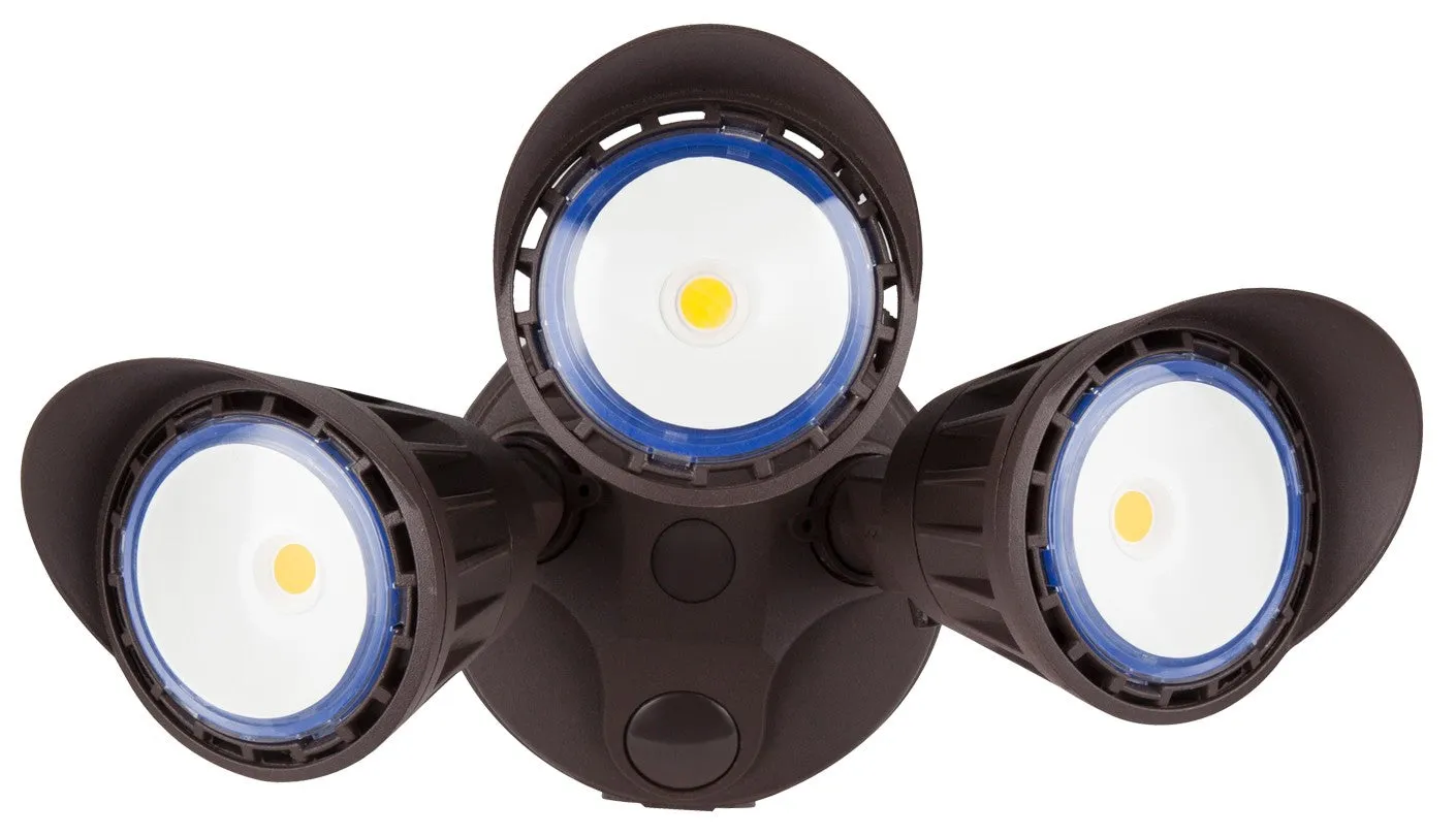 3 Head LED Dimmable Security Light, 30 watt, Bronze or White Finish, 3000K