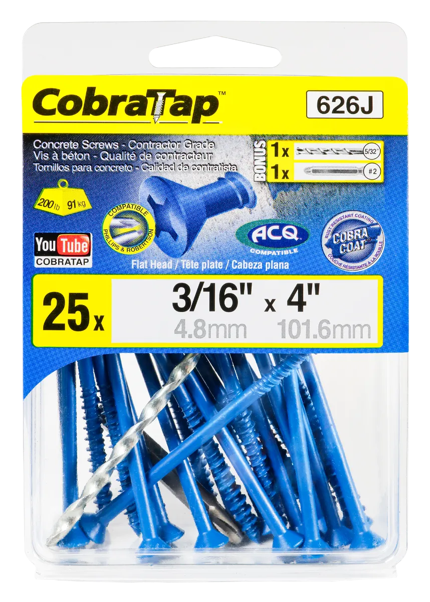 3/16"x4" Flat Head CobraTap Concrete Screws (25 Pack)