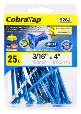 3/16"x4" Flat Head CobraTap Concrete Screws (25 Pack)