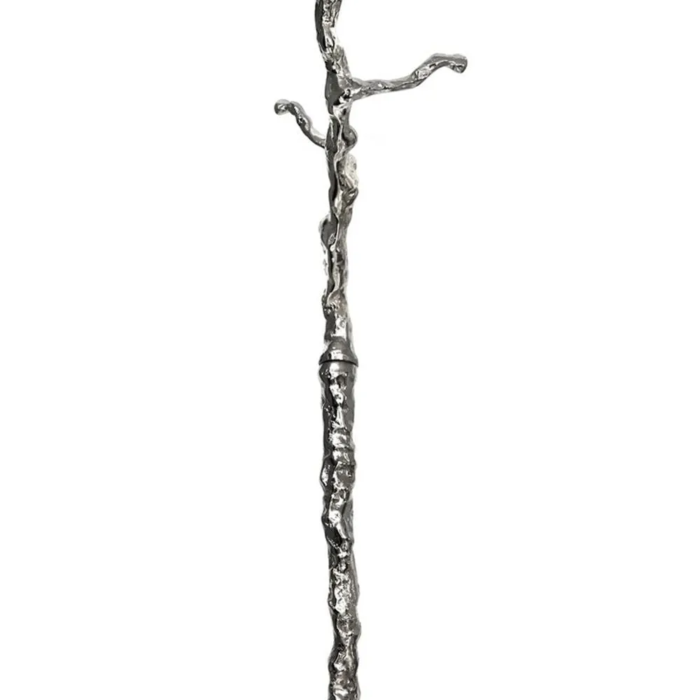 71 Inch Modern Aluminum Coat Stand, Branch Accent, Perched Bird, Silver By Casagear Home