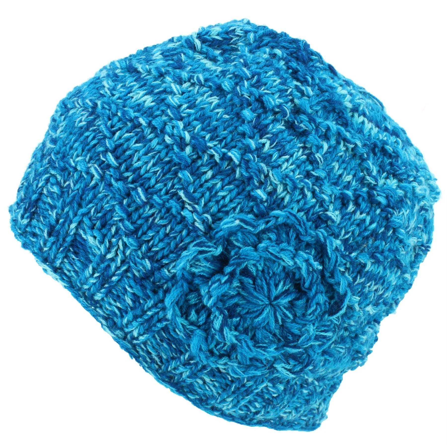 Acrylic Knit Flower Beanie Hat - Blue