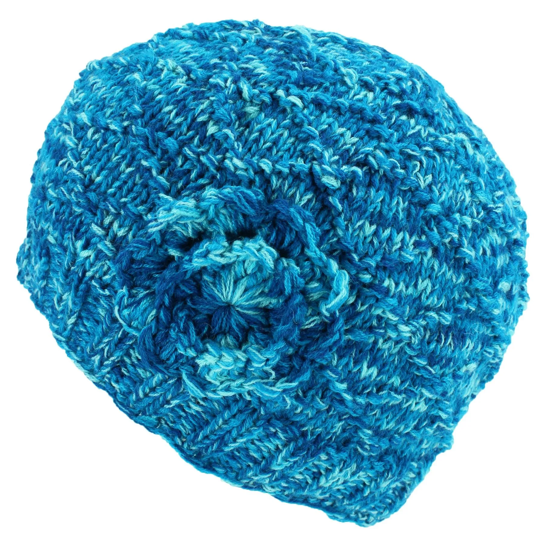 Acrylic Knit Flower Beanie Hat - Blue