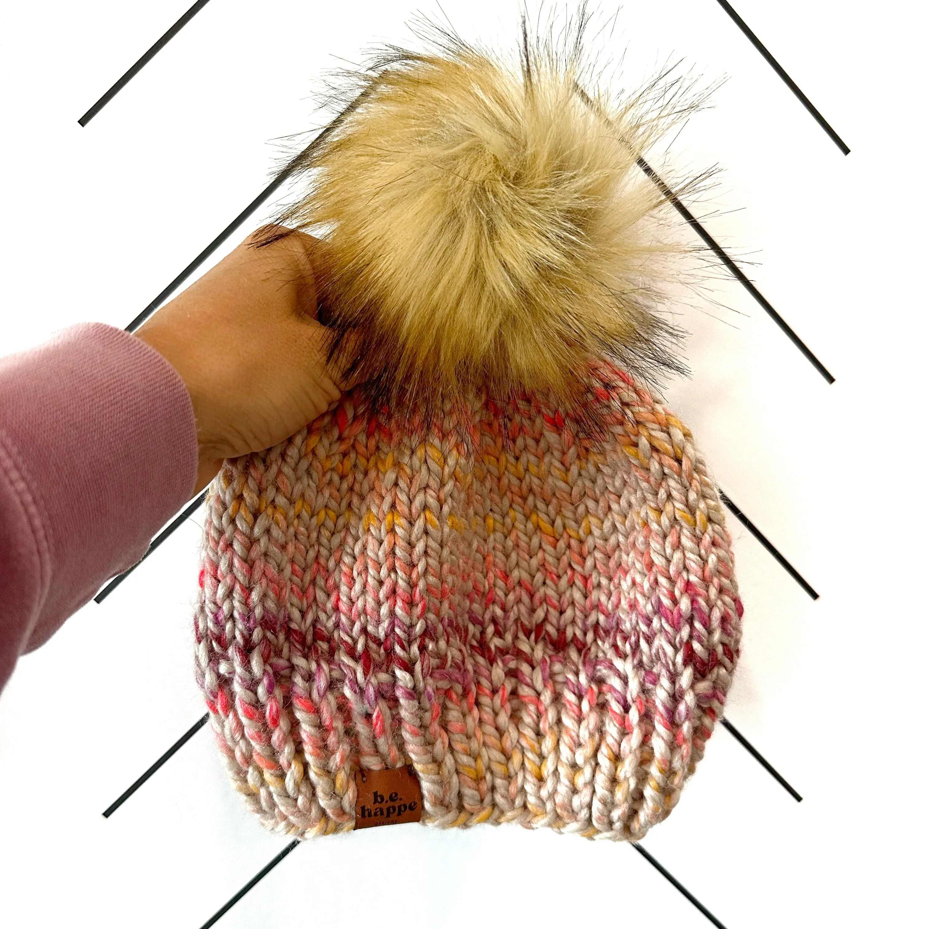 Adult Solid Knit Pom Hat | Variegated Spice