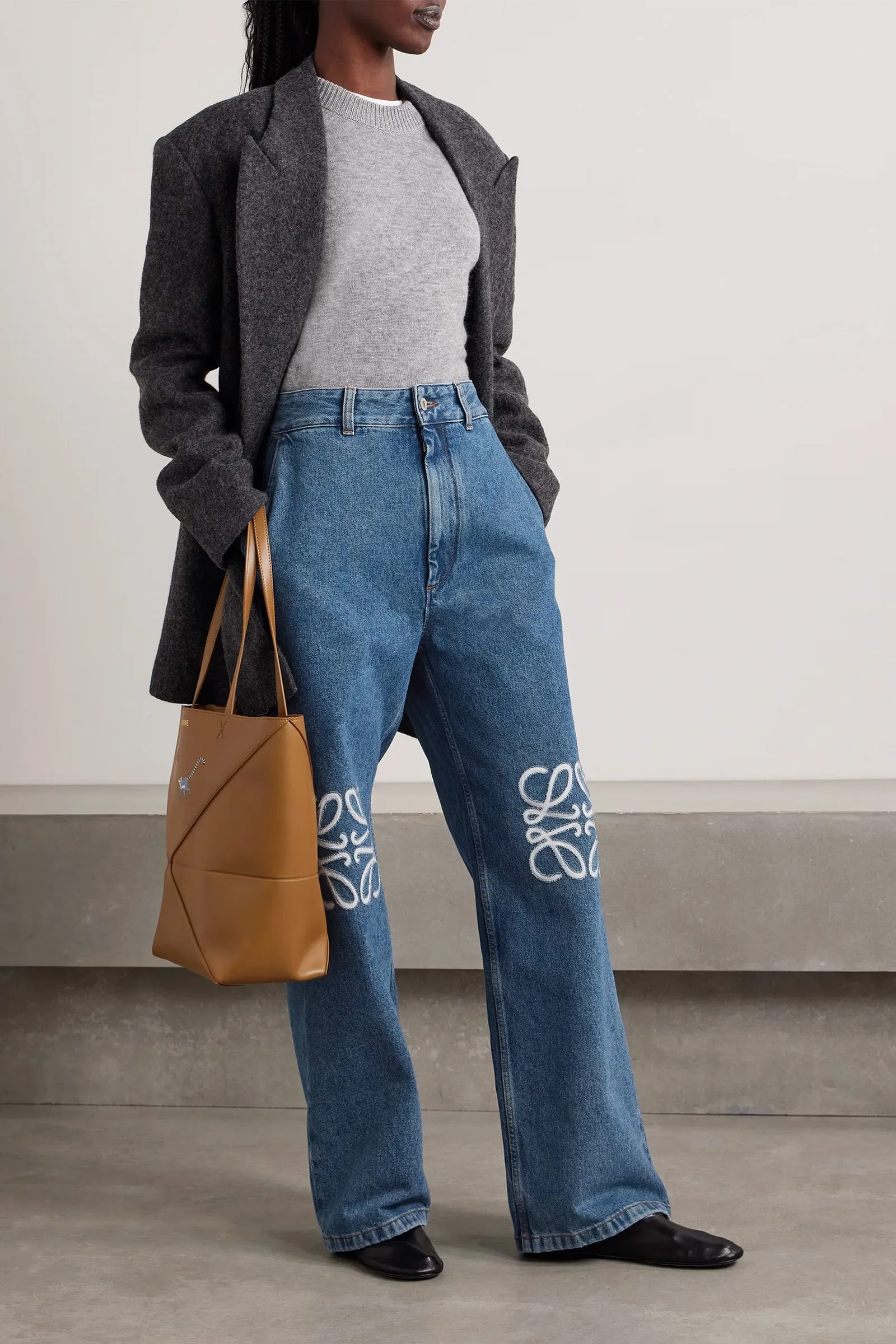 Anagram Appliquéd High-rise Wide-leg Jeans