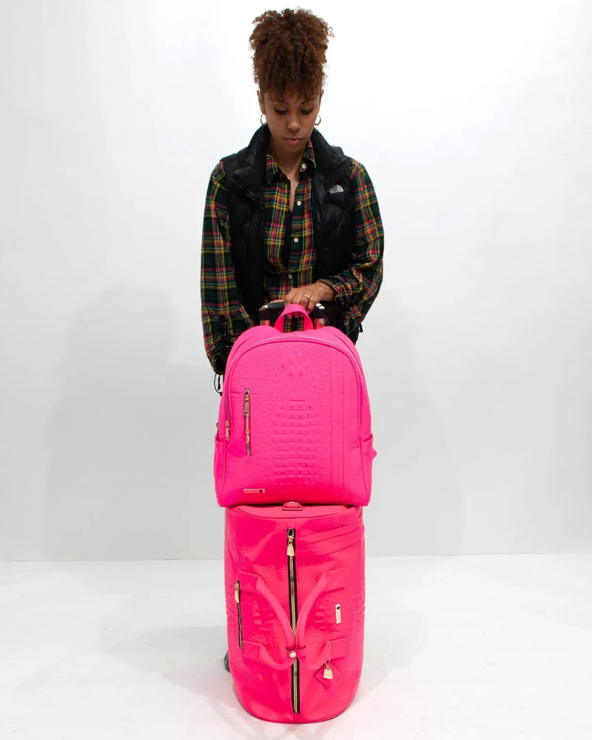 Apollo 2 Backpack & Rolling Duffle Bag Set in Neon Pink