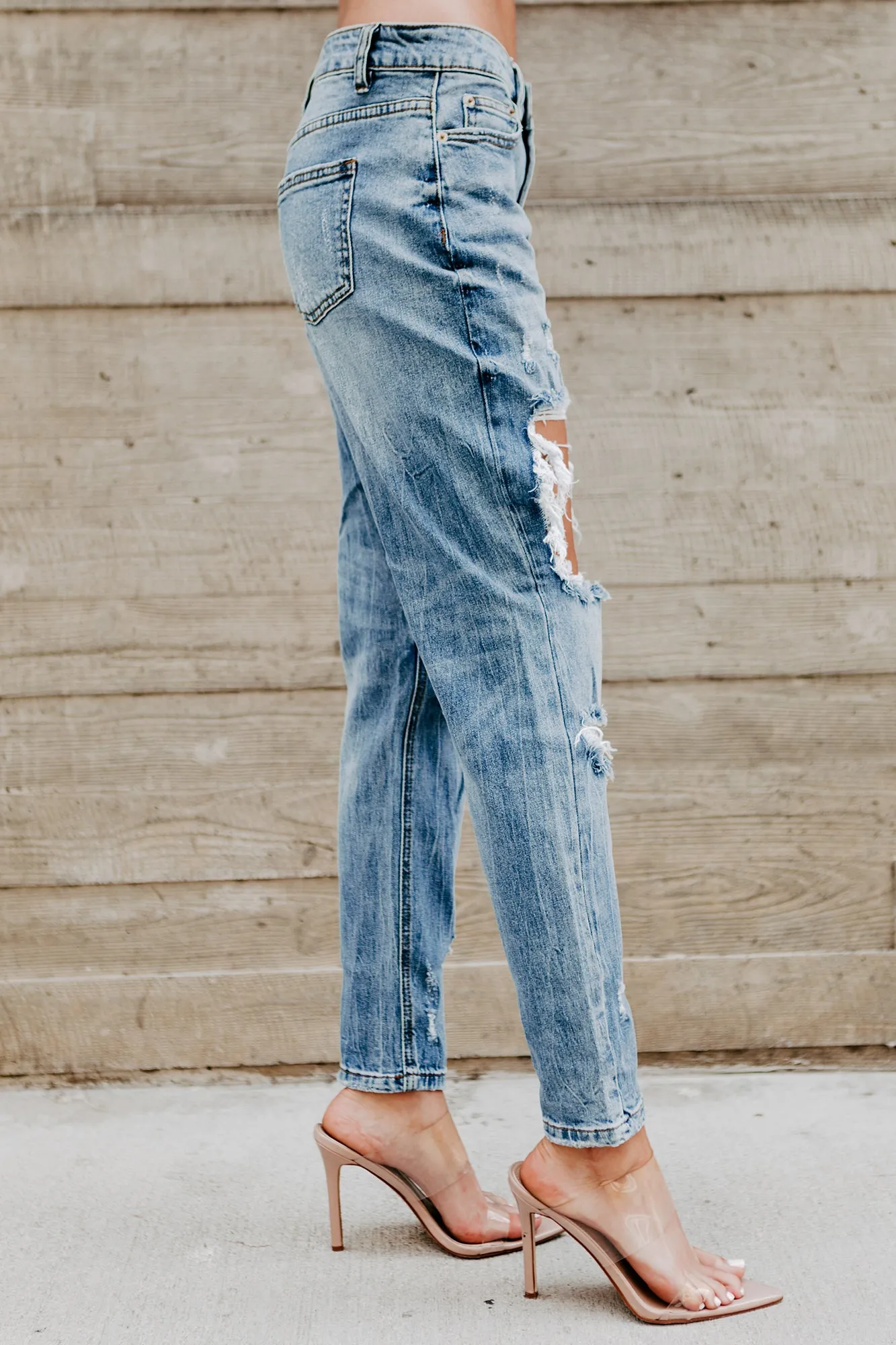 As You Wish Mid-Rise Distressed Boyfriend Jeans (Medium)