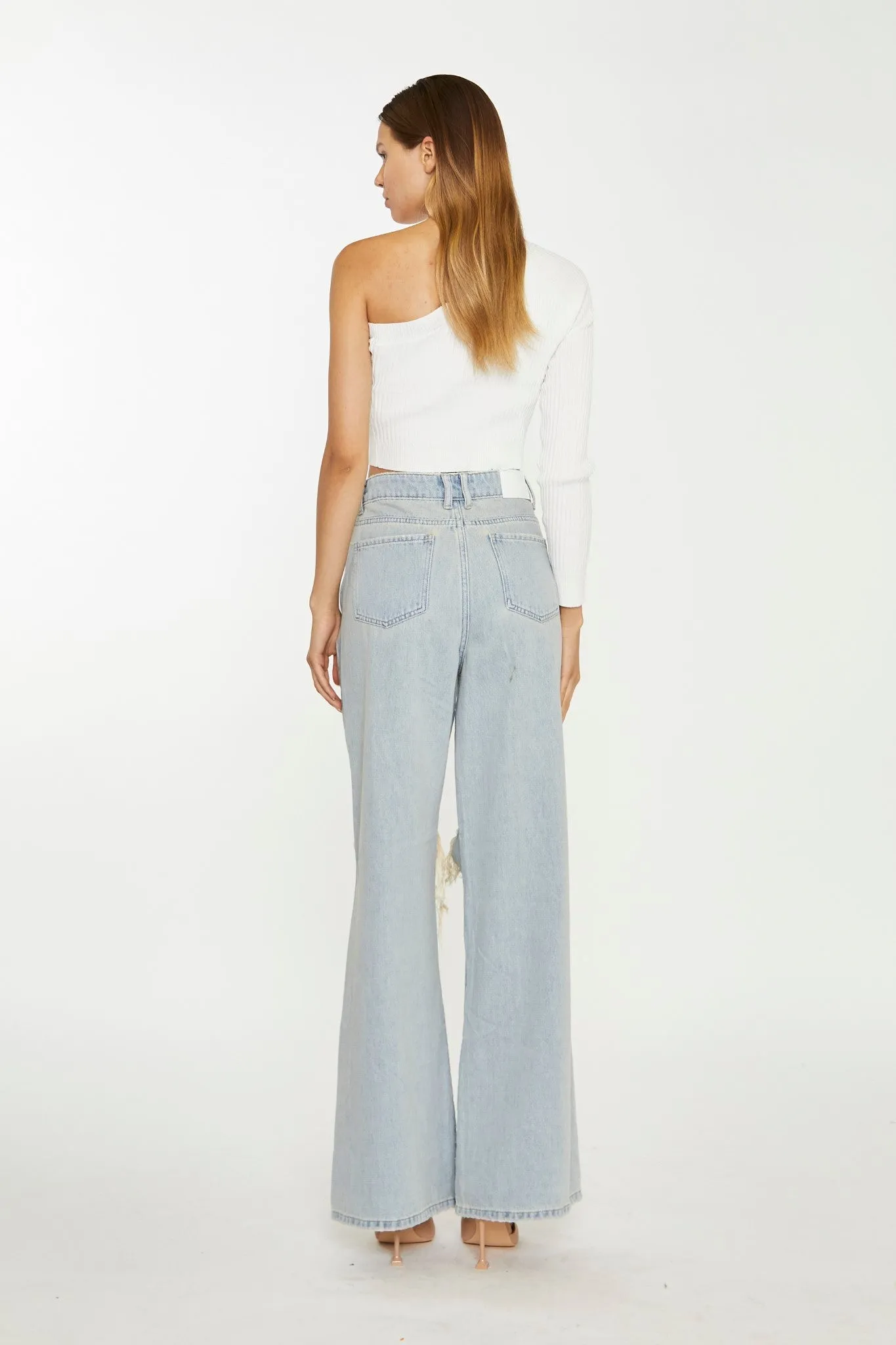 Authentic-Bleach-Wash Distressed Wide Leg Jeans