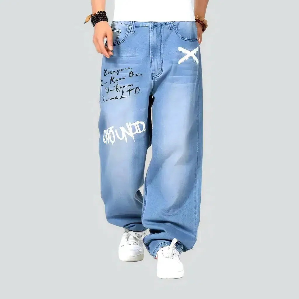 Baggy men's inscribed jeans