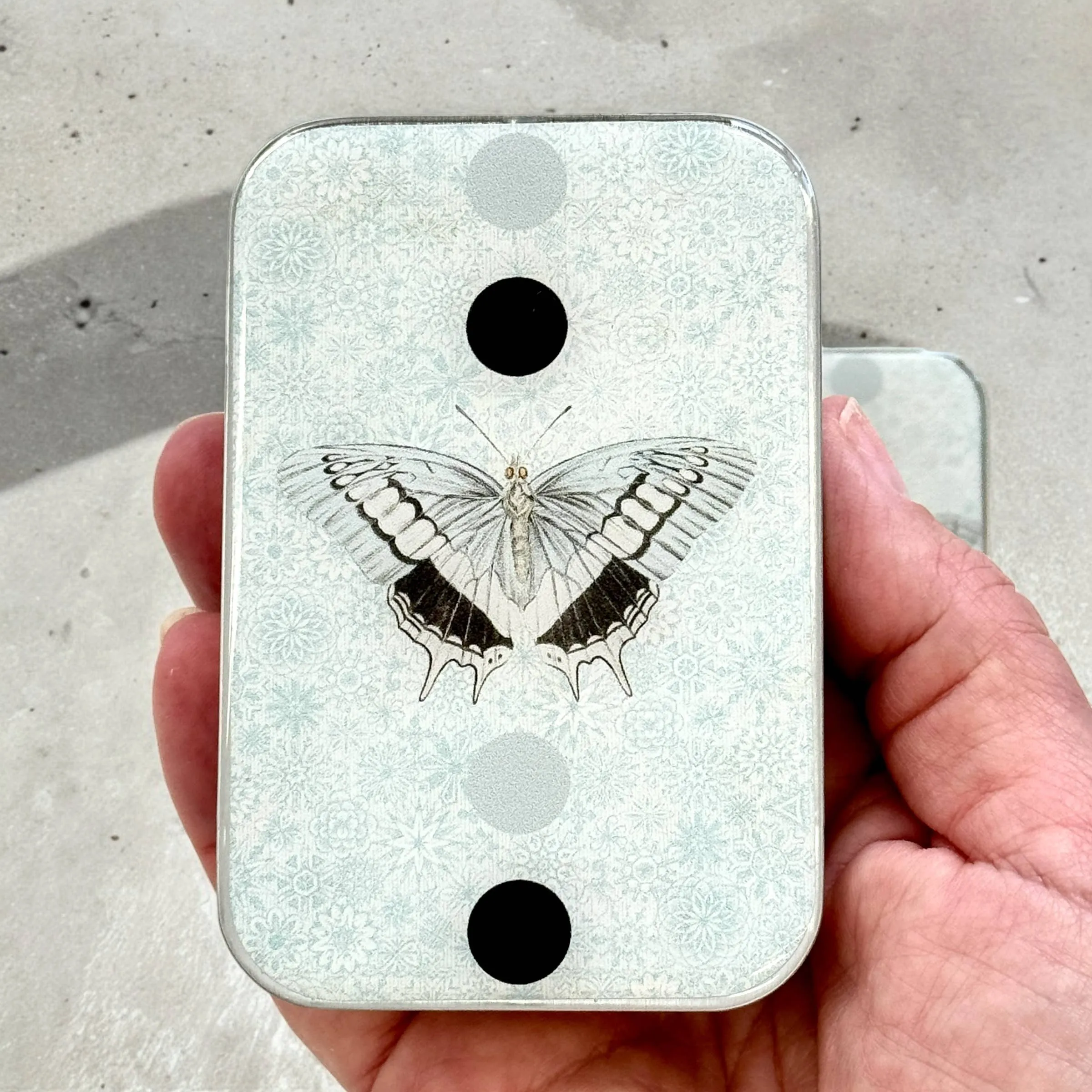 Beautiful Blue Moth Notions Tin