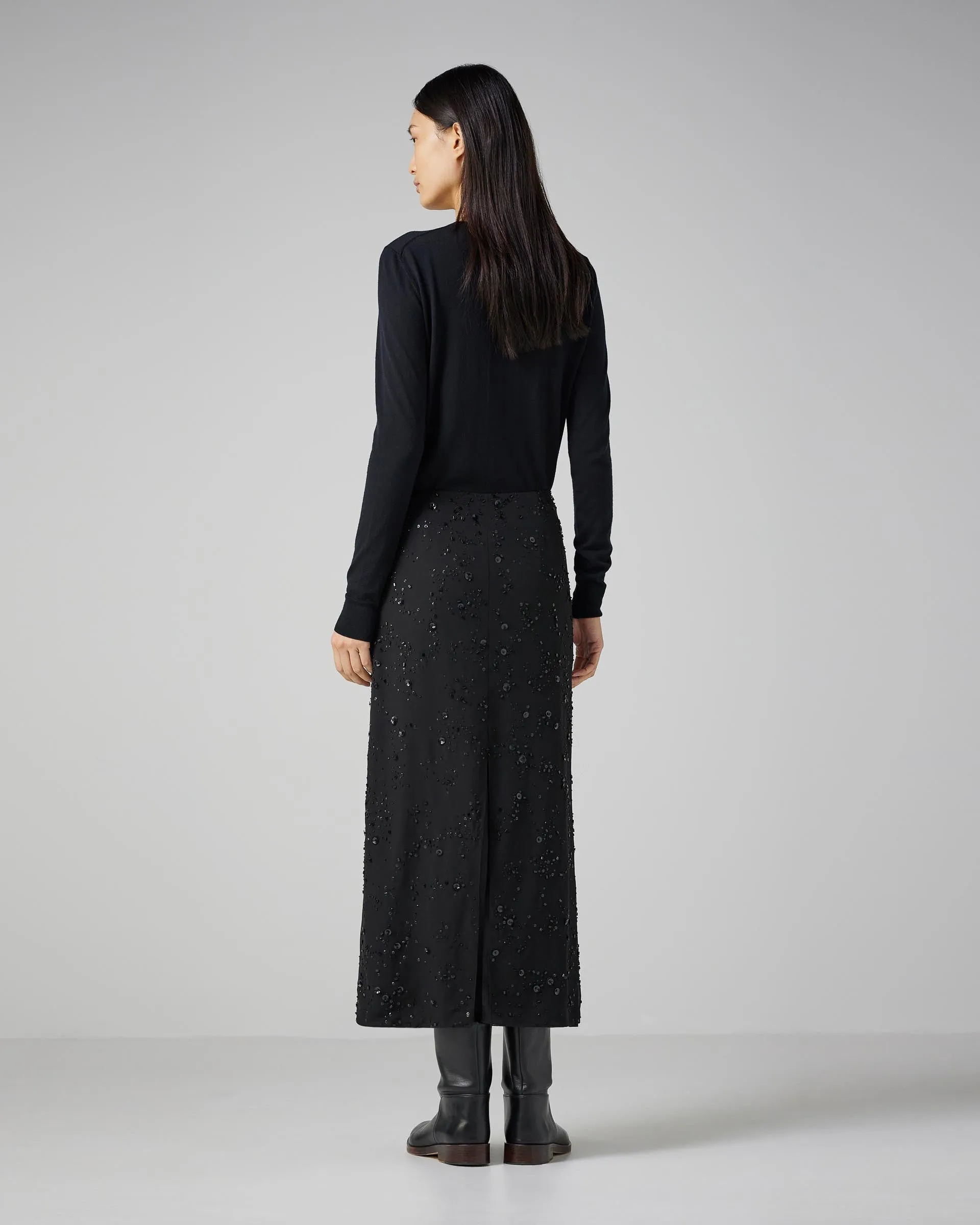 Bianca Skirt With Hand-Embroidered Sequin, Black