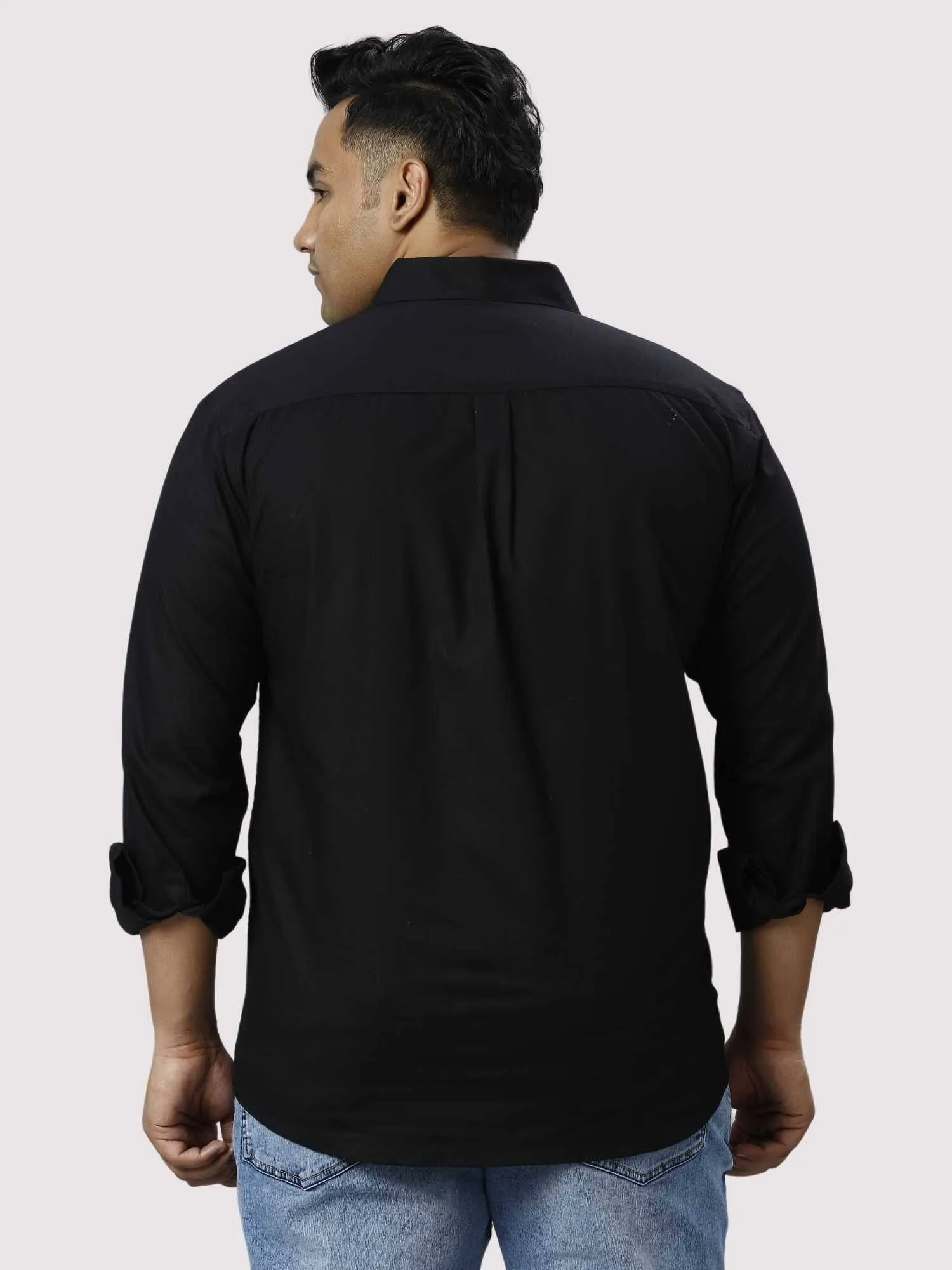 Black Cotton Double Pocket Full Sleeve Shirt Men's Plus Size