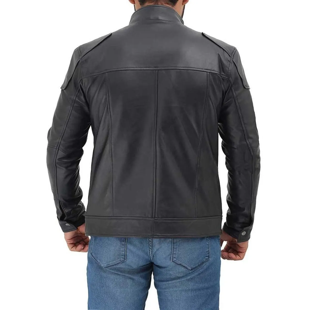 Black Lambskin Leather Motorcycle Jacket Men