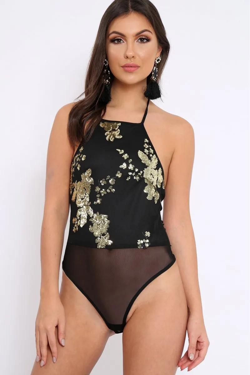 Black Sheer Sequin Bodysuit - Cara