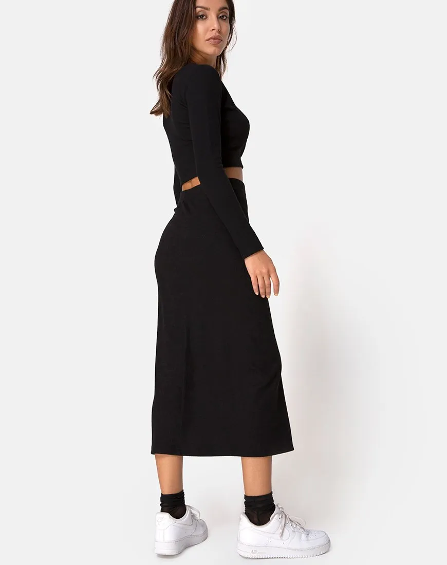 Bobbin Midi Skirt in Black Rib