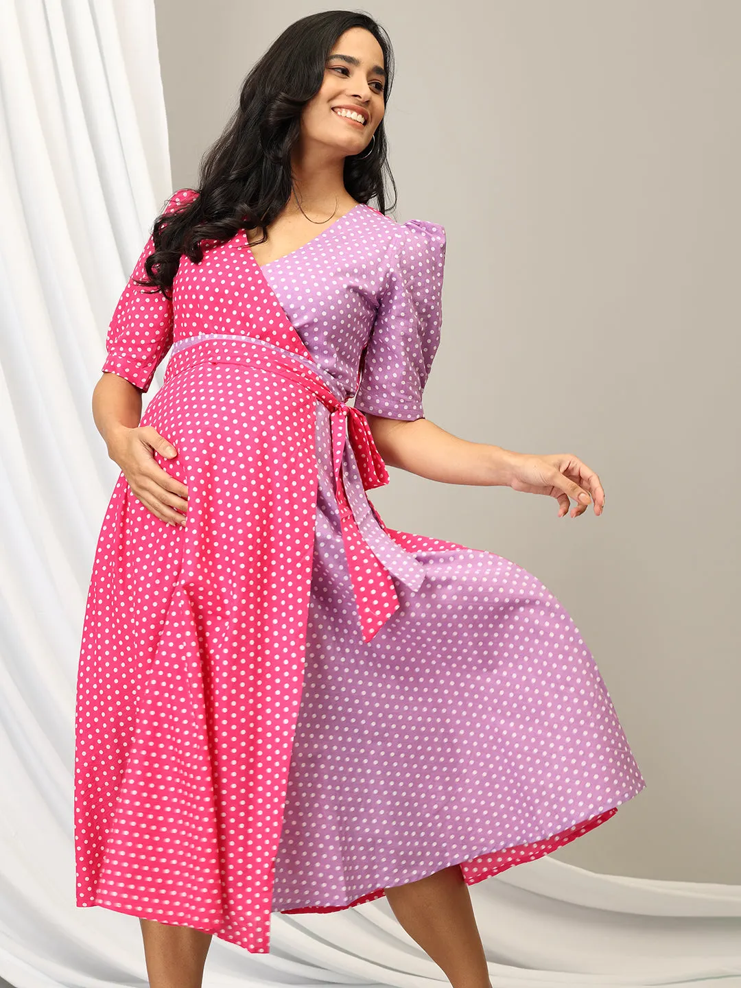 Bubblegum Bliss Maternity Wrap Dress