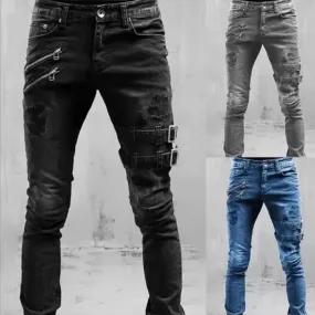 Buckle Zippers Streetwear Skinny Jeans