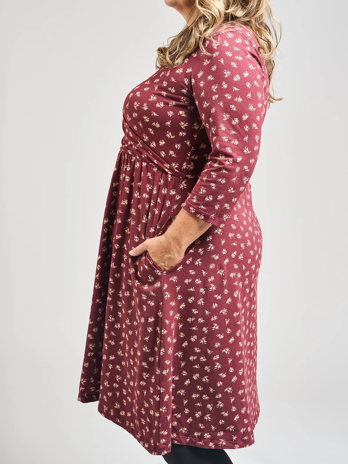 Callie Long Sleeve Wrap Dress | Burgundy Bouquet