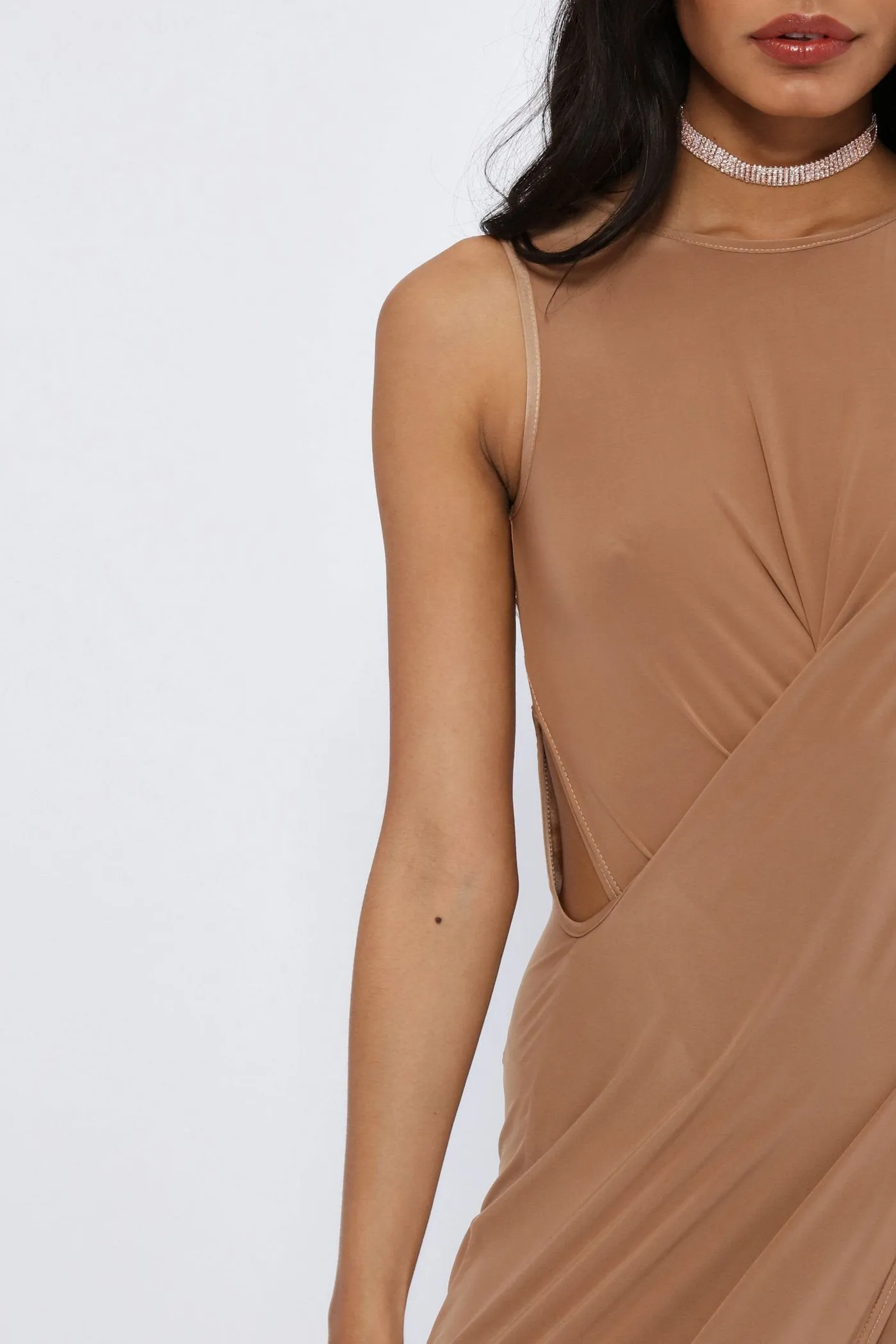 Camel Overlap Wrap Maxi Dress