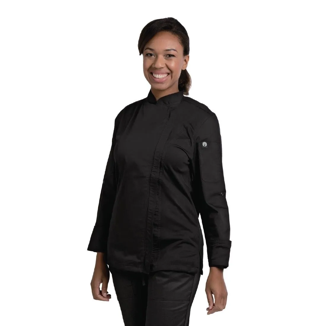 Chef Works Hartford Lightweight Zip Womens Chef Jacket Black M - BB090-M