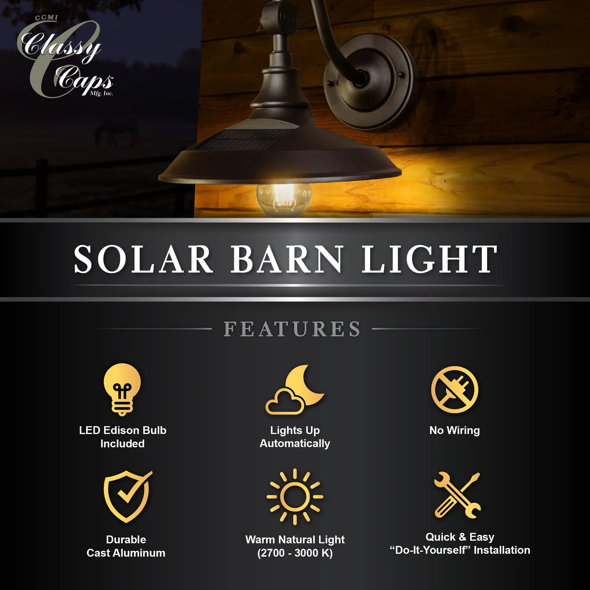 Classy Caps Dark Bronze Solar Barn Light SBL738