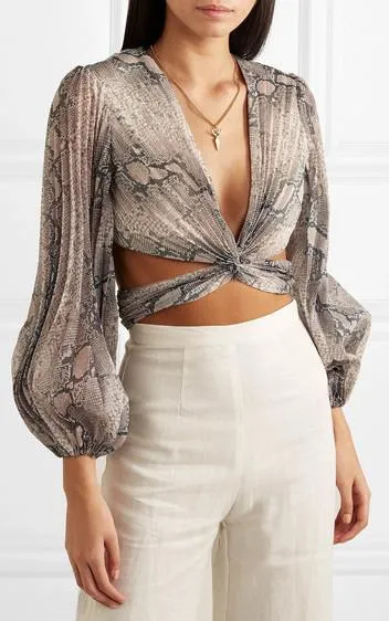 'Corsage' Cropped Snake-Print Pliss̩-Georgette Top and Skirt Set