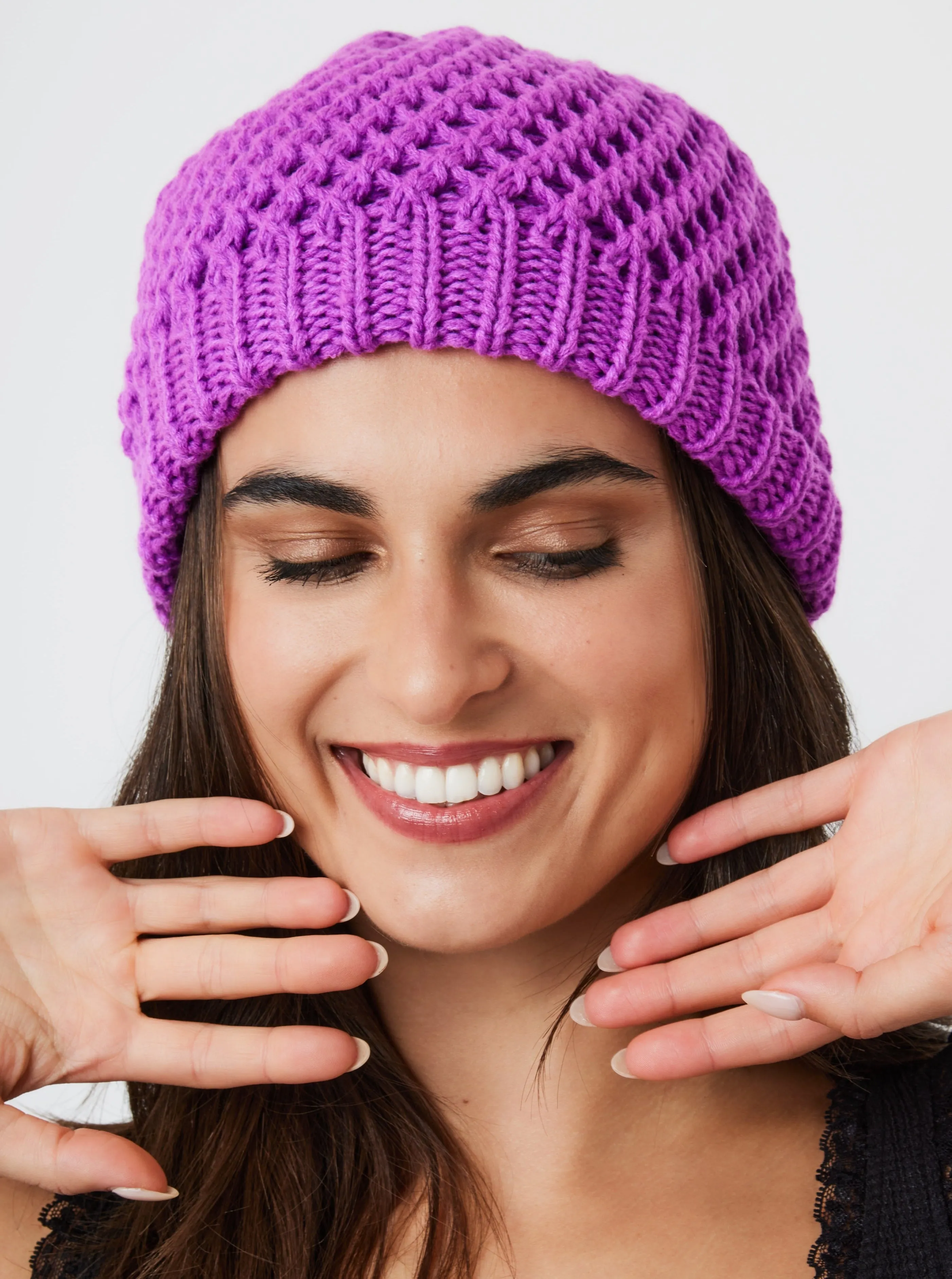 Crochet Knit Beanie in Purple