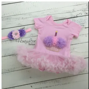 Cupcake Tutu Dress and matching rhinestone headband - Pink and Purple