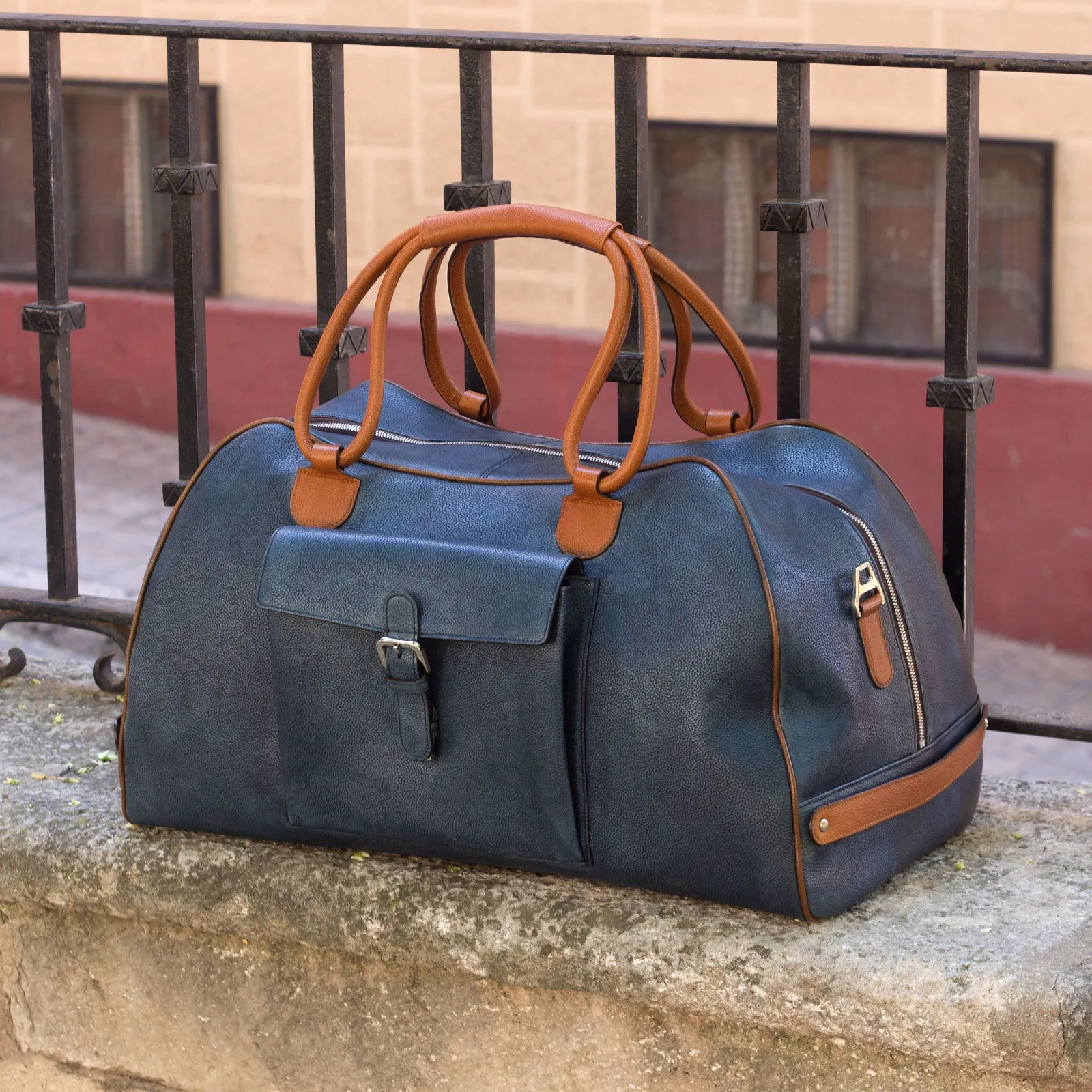 DapperFam Luxe Men's Travel Duffle in Cognac Painted Full Grain