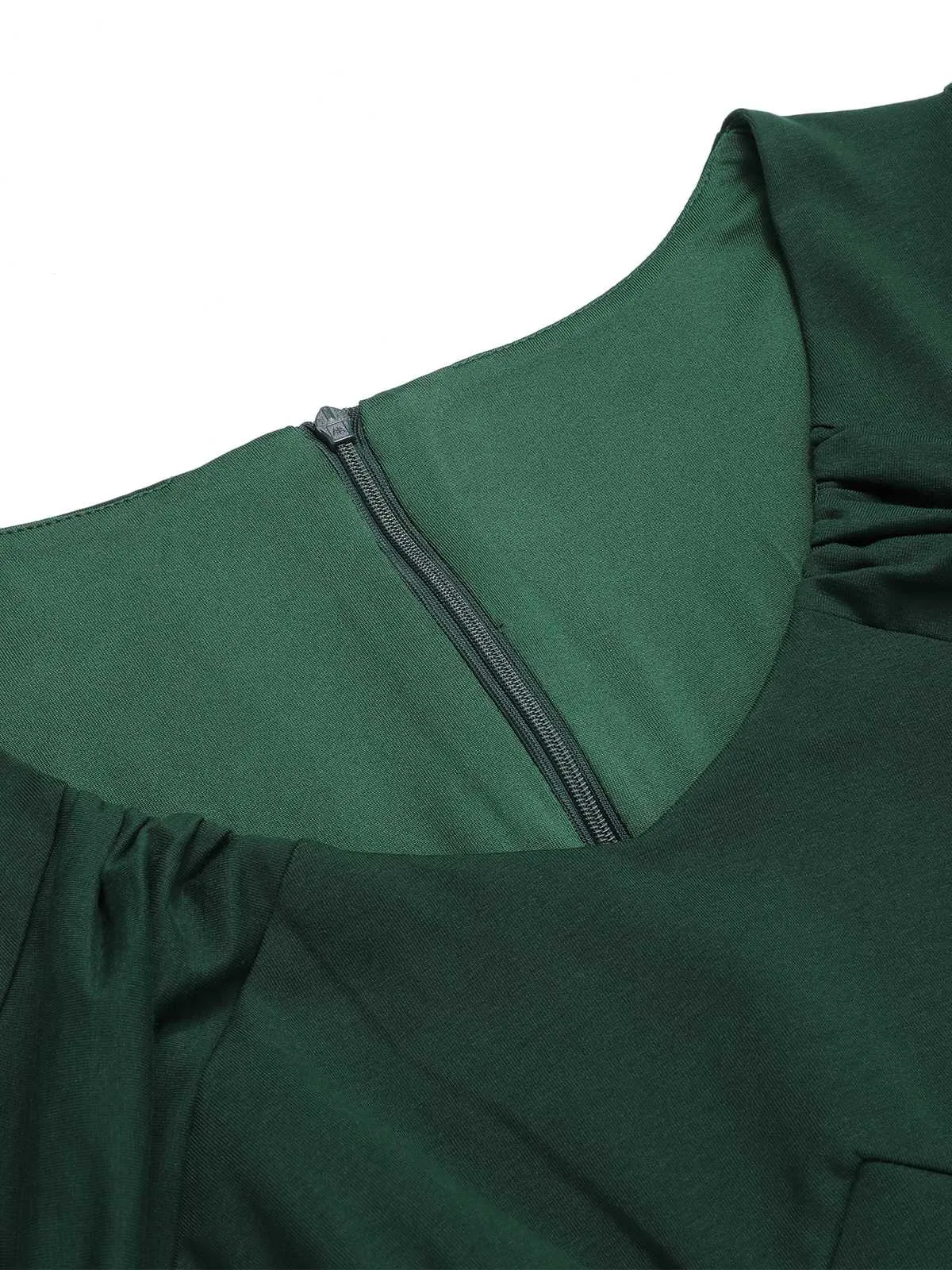 Dark Green 1940s Solid Wrap Dress