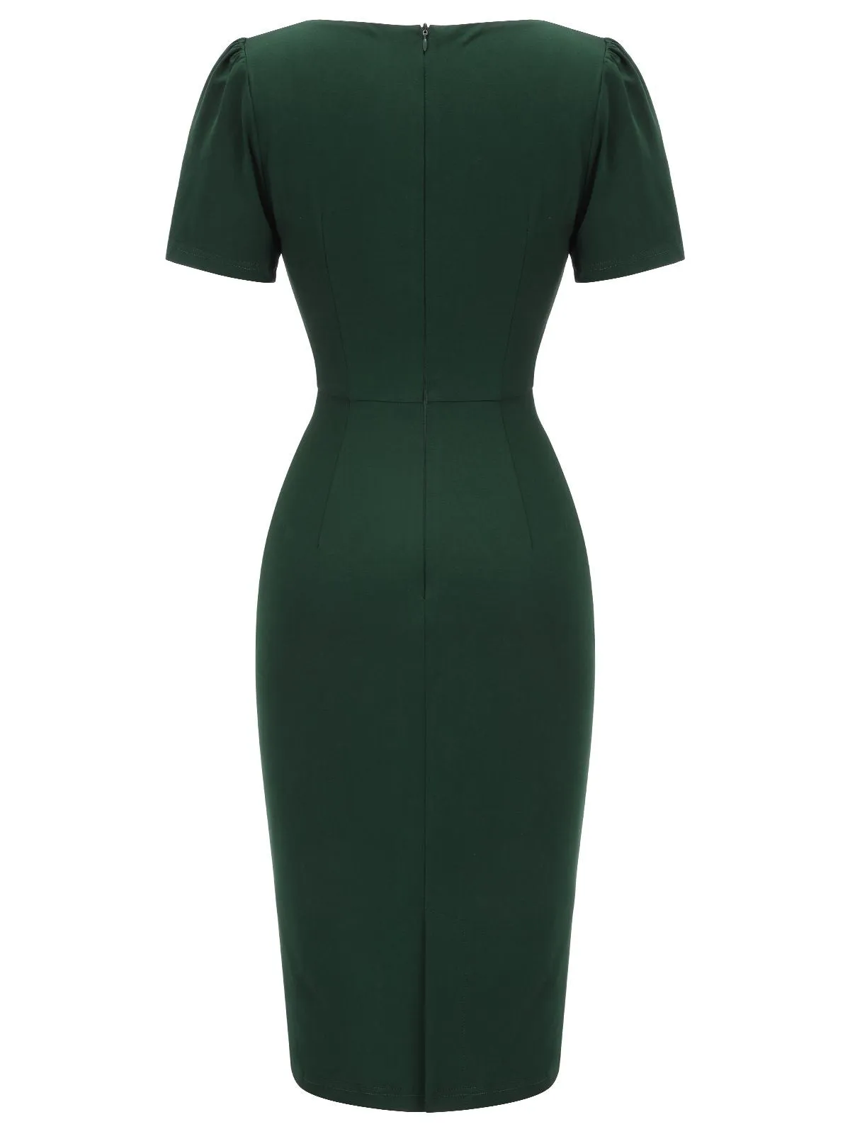 Dark Green 1940s Solid Wrap Dress