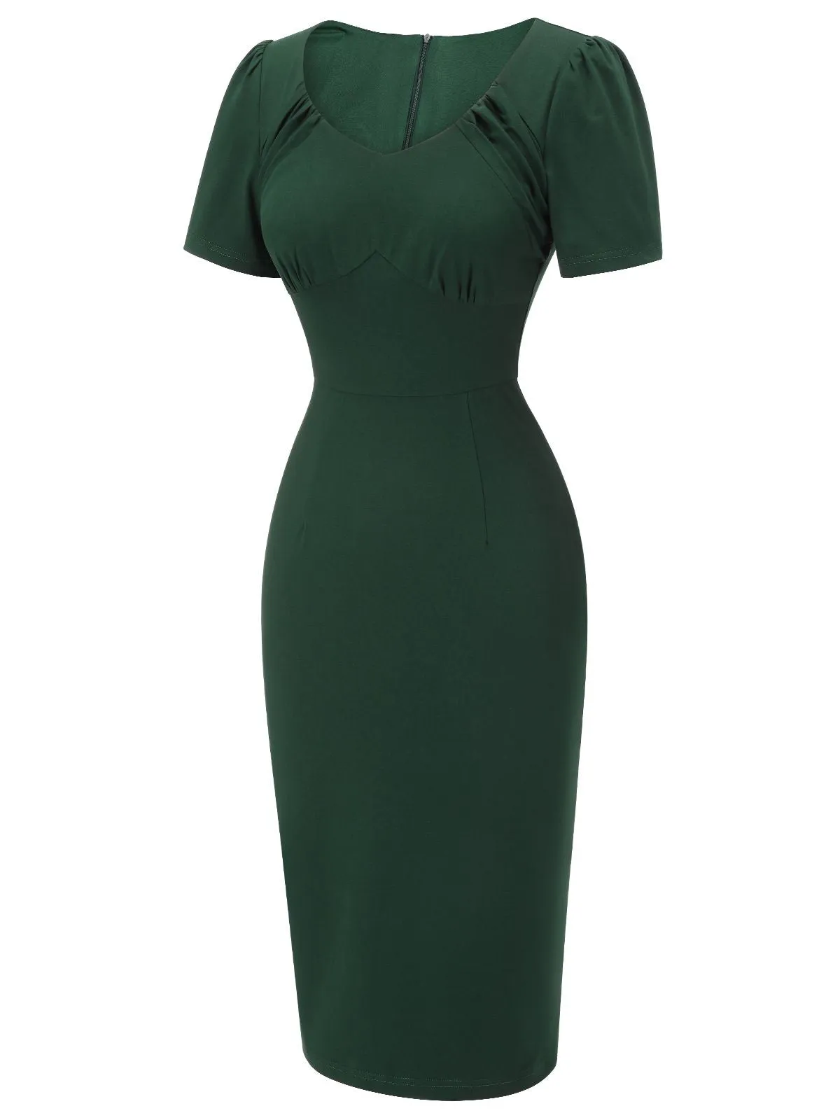 Dark Green 1940s Solid Wrap Dress