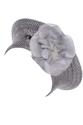 Debbie Rhodes Vintage Grey Woven Beret Style Hat With Flower