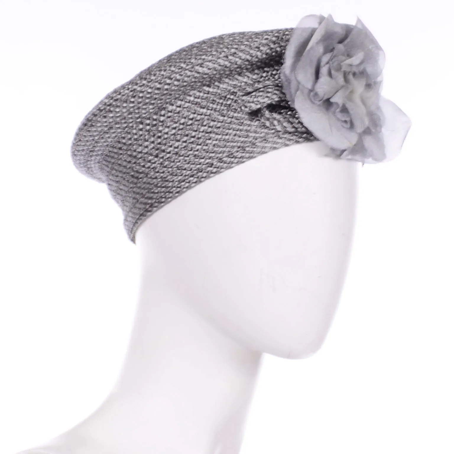 Debbie Rhodes Vintage Grey Woven Beret Style Hat With Flower