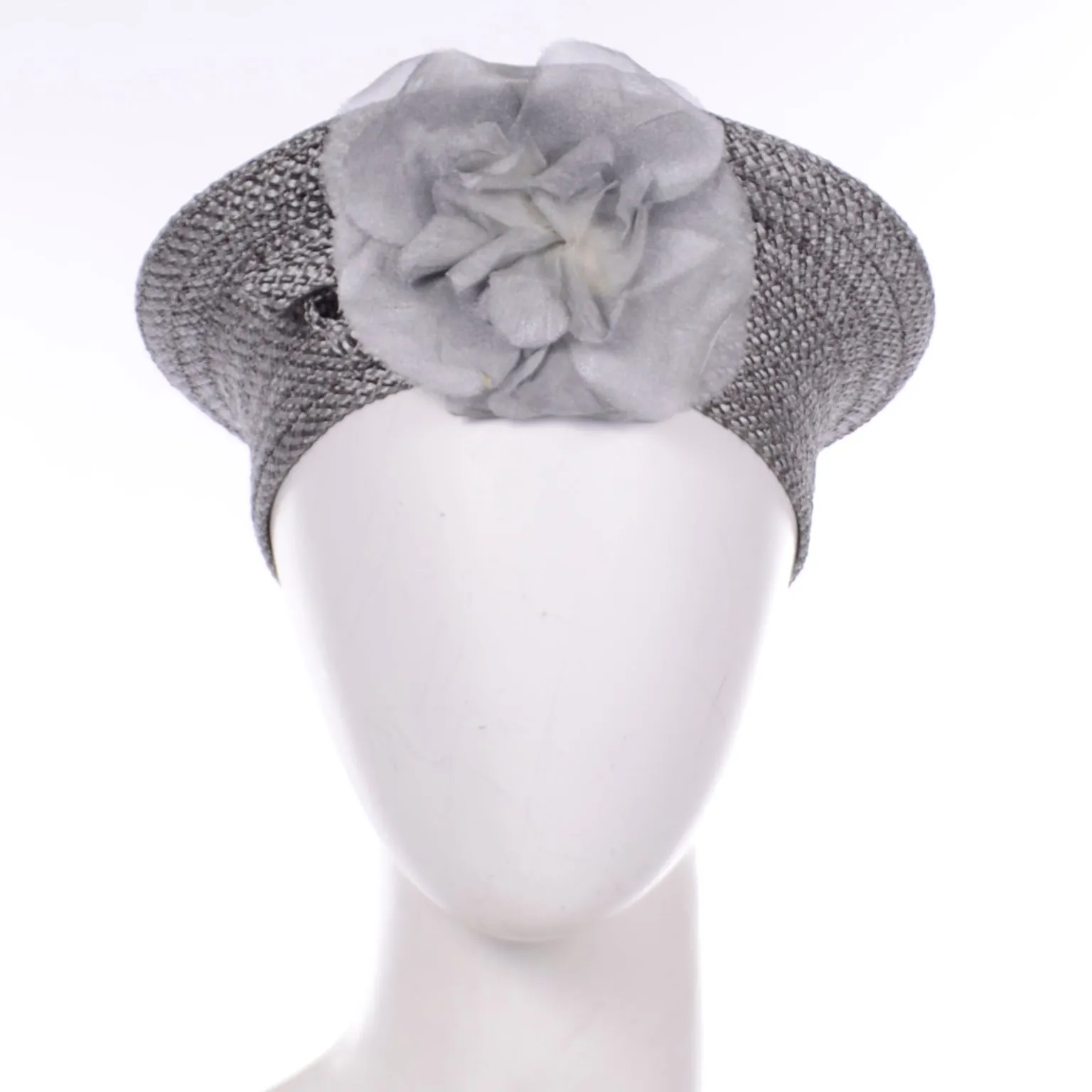 Debbie Rhodes Vintage Grey Woven Beret Style Hat With Flower