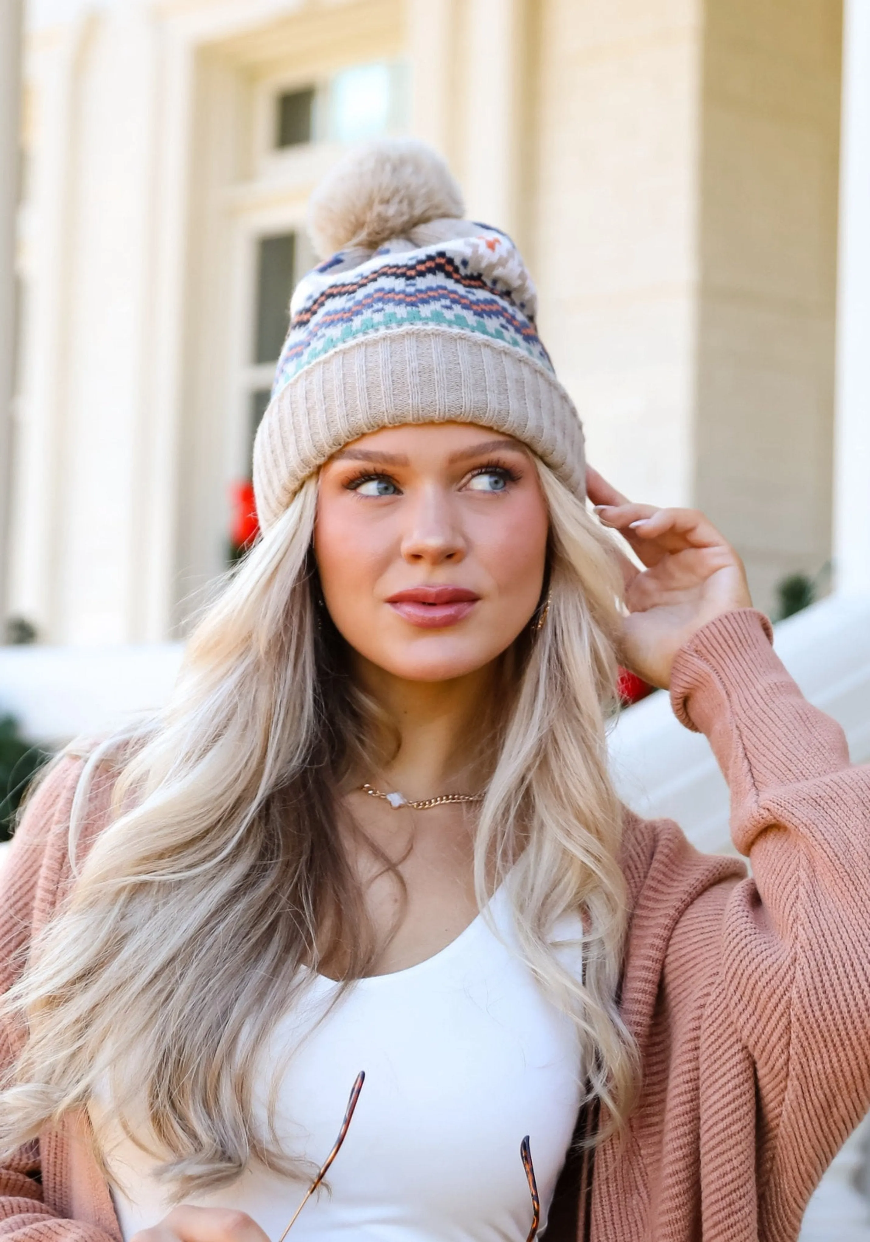 Deluxe Coziness Beige Pom Pom Beanie - DOORBUSTER