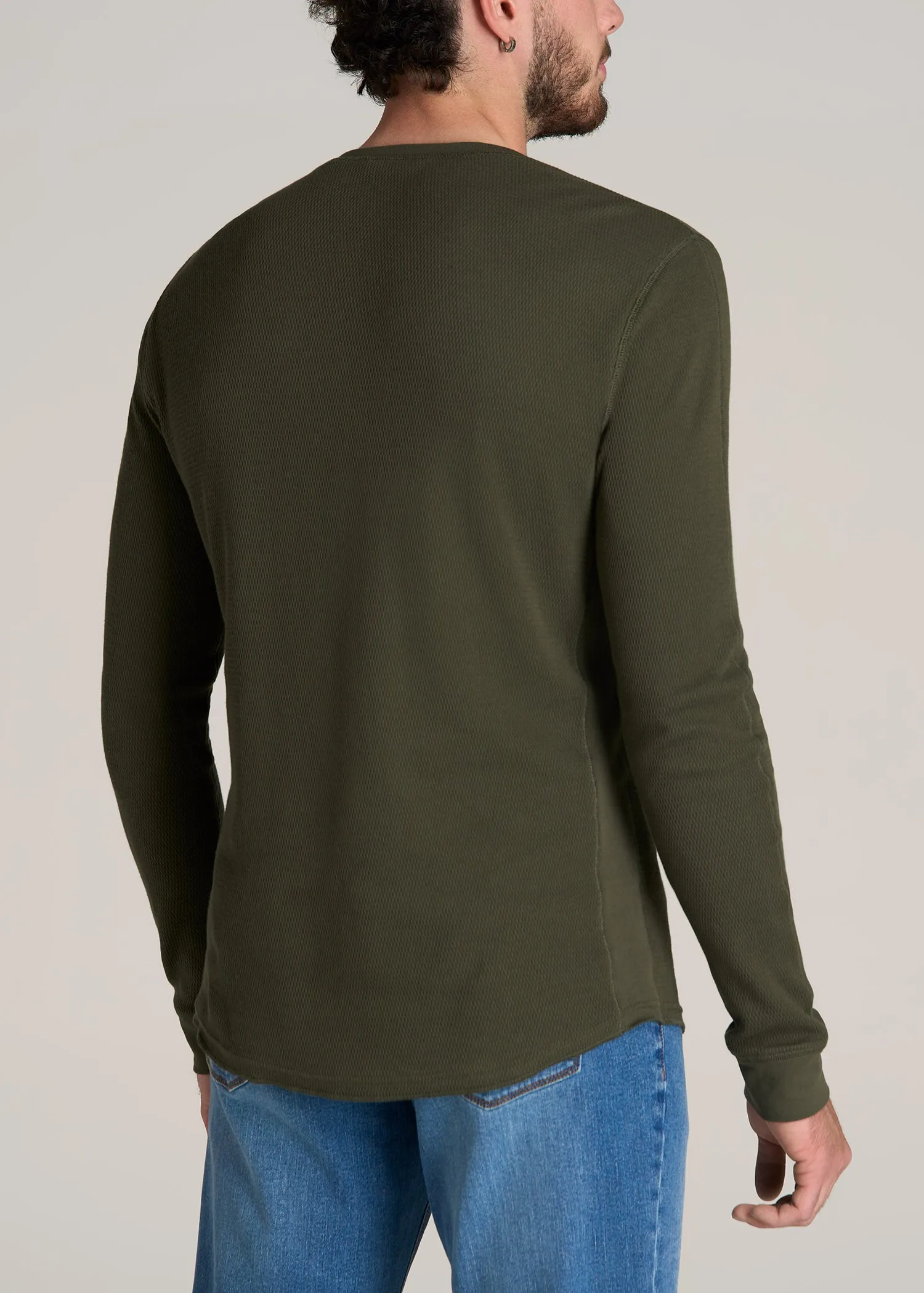 Double Honeycomb Thermal Crewneck for Tall Men in Dark Olive Green