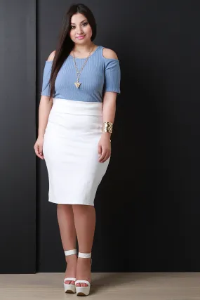 Elasticized Waist Pencil Midi Skirt