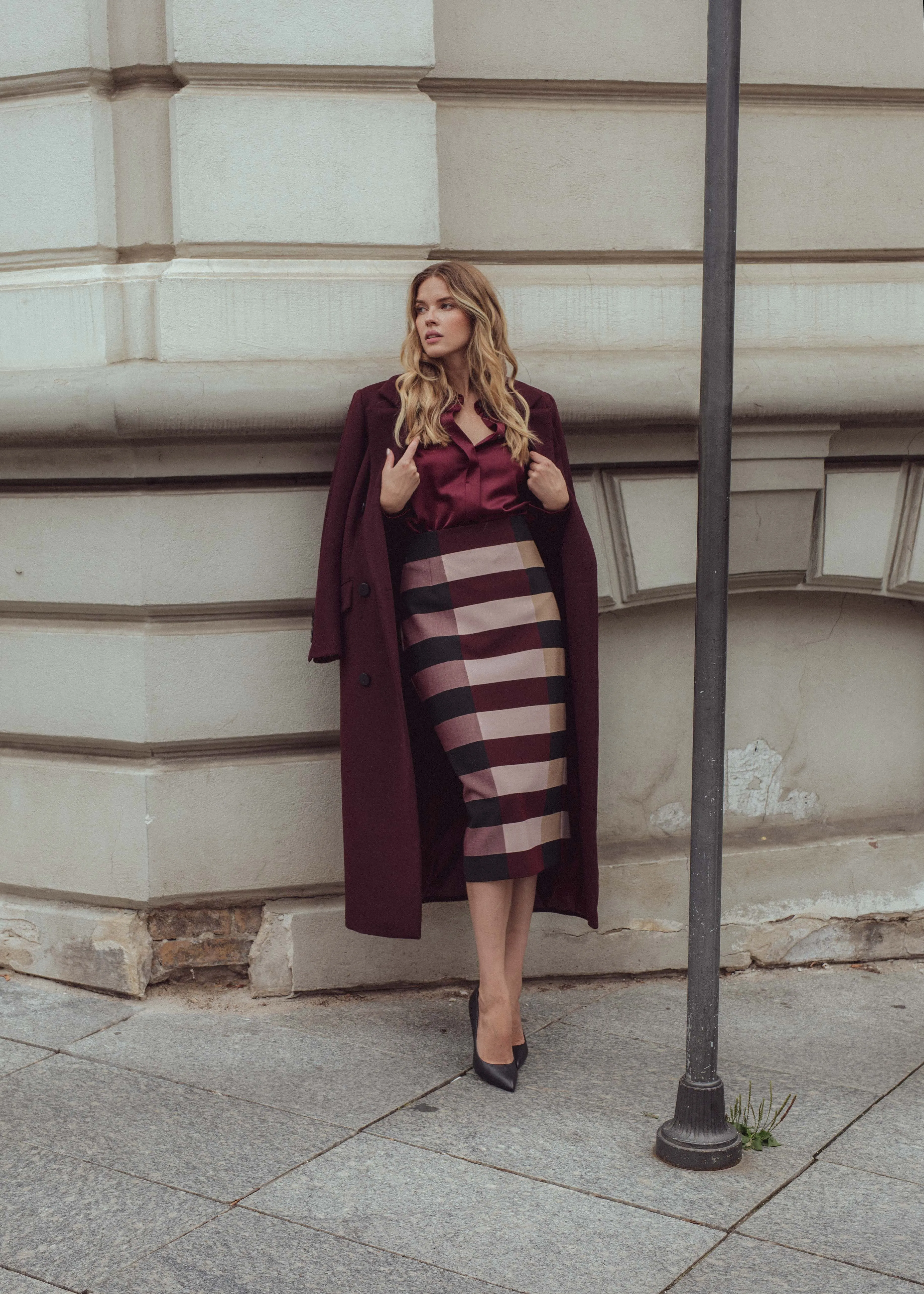 ELBAZ STRIPE MIDI LENGTH PENCIL SKIRT