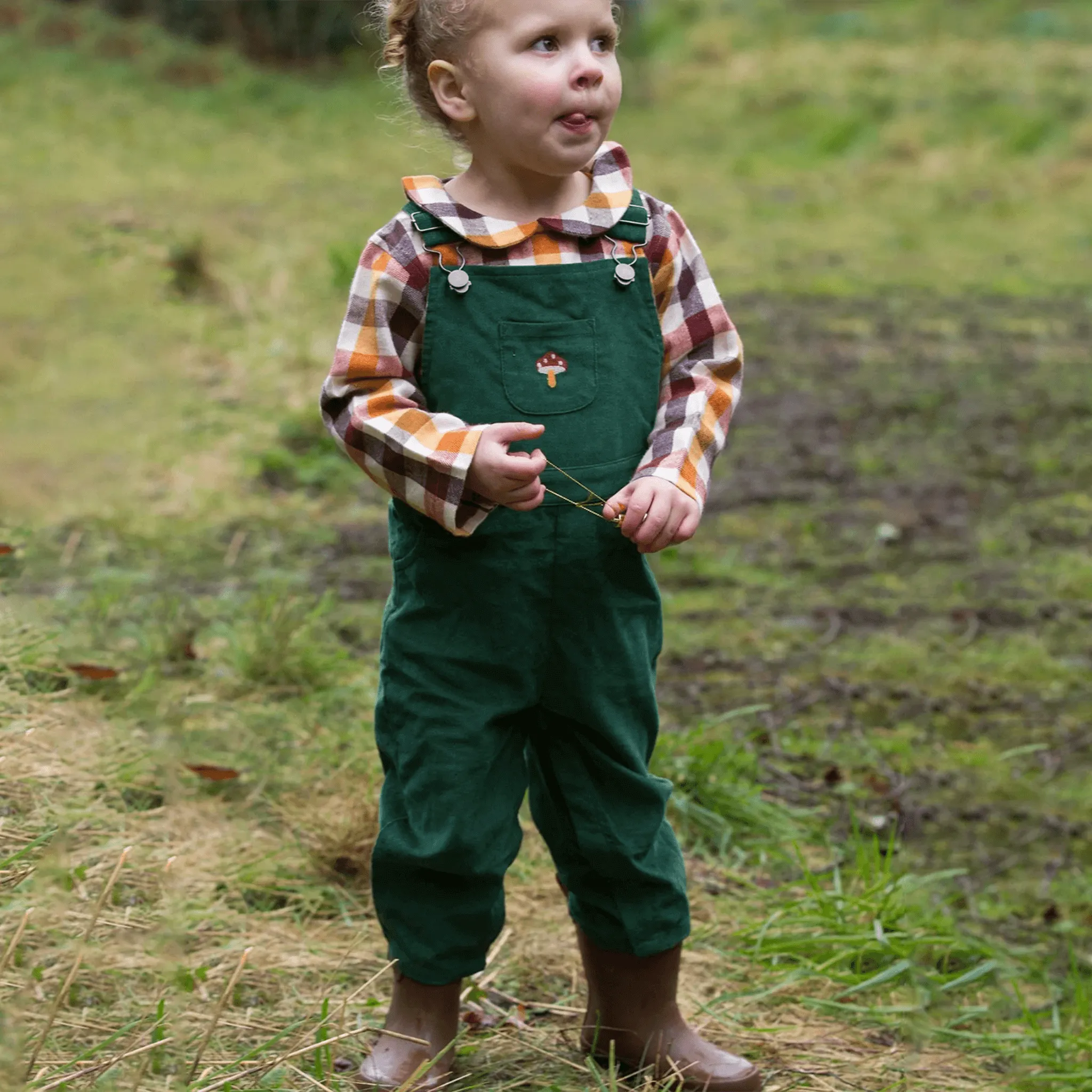 Embroidered Toadstool Classic Corduroy Latzhose