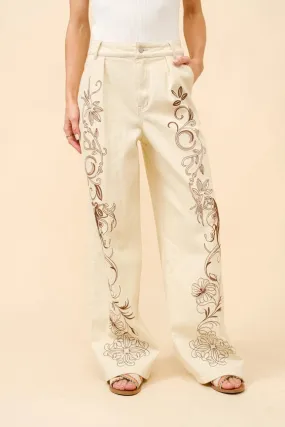 Embroidered Twill Mid Rise Loose Jeans