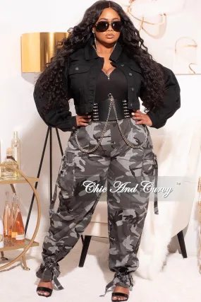 *Final Sale Plus Size Denim Jacket with Balloon Sleeves in Black