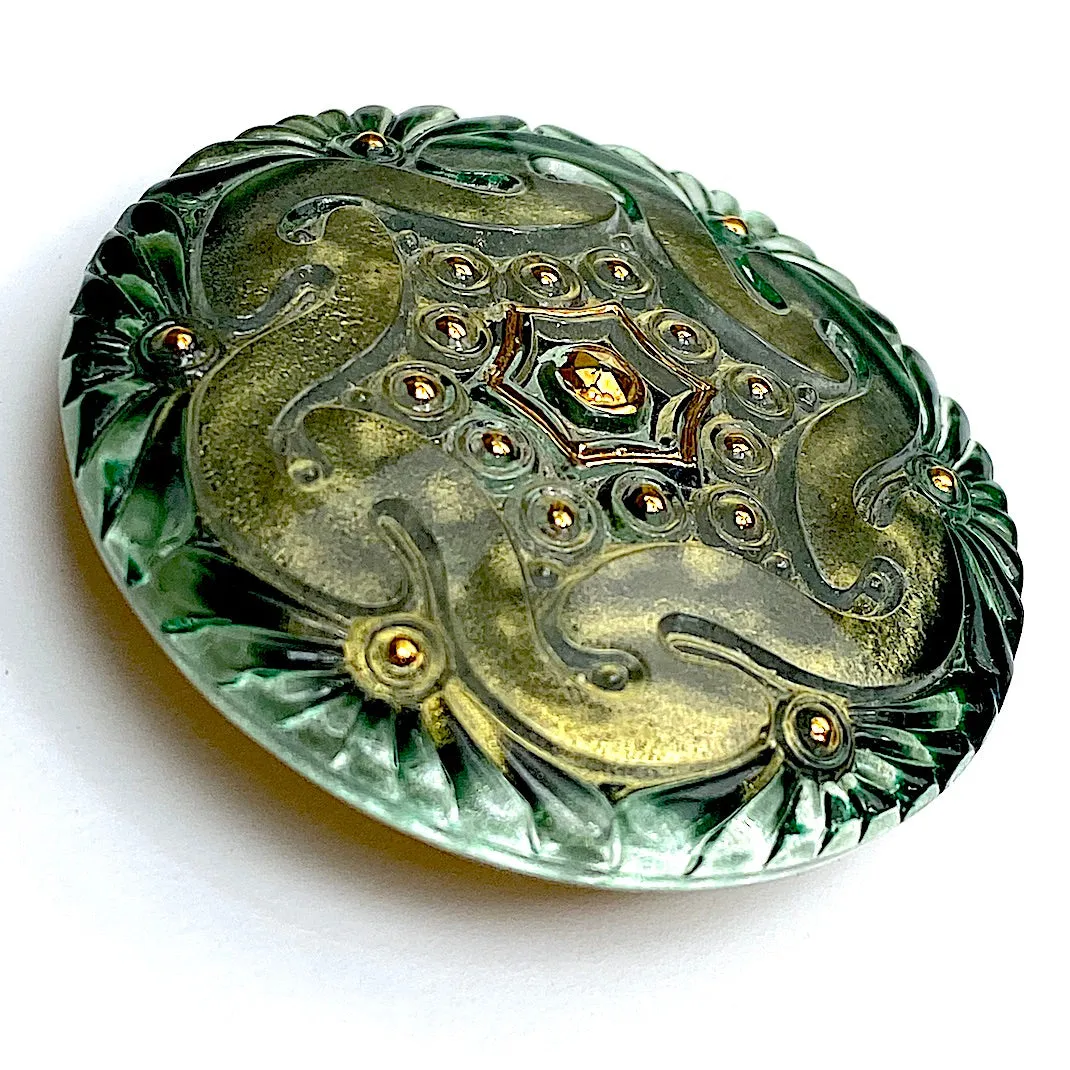 Forest/Gold Czech Glass Button 1-5/8", Handpainted by Susan Clarke  #SC278A