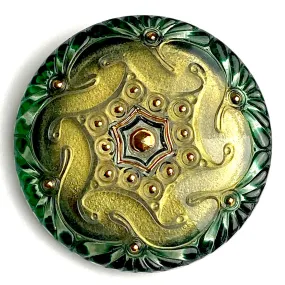 Forest/Gold Czech Glass Button 1-5/8", Handpainted by Susan Clarke  #SC278A